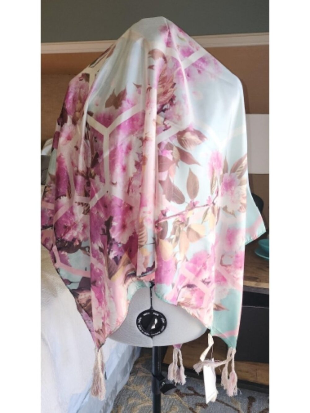 NWT Johnny Was Hunny Ride 100% Silk Tassel Square Scarf Multi MTI - Picture 2 of 4